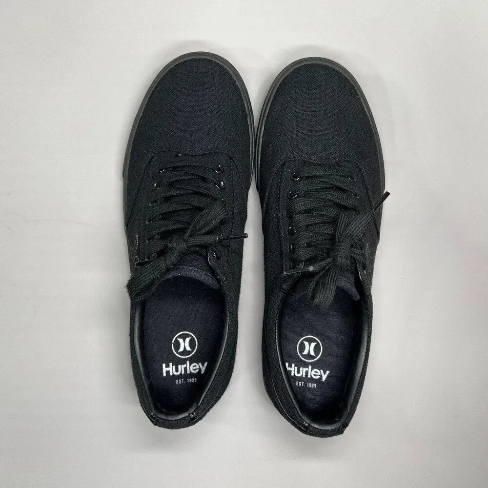 Hurley Arlo Shoes Men's Size 9.5 Black Canvas Low Lace Up Skateboarding Sneakers